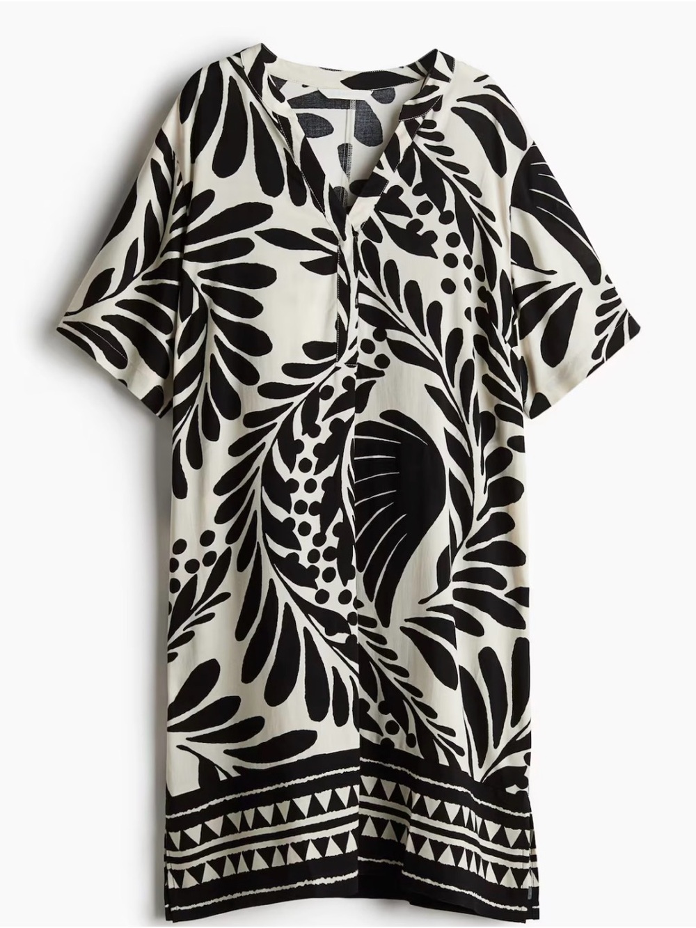 H&M Black & White Tropical Print Viscose Tunic Dress